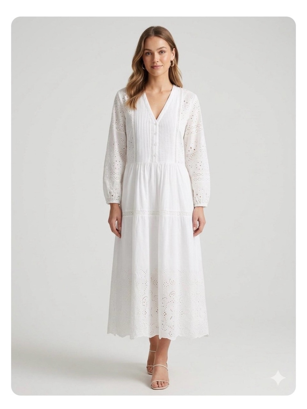 Zara White Eyelet V-Neck Maxi Dress